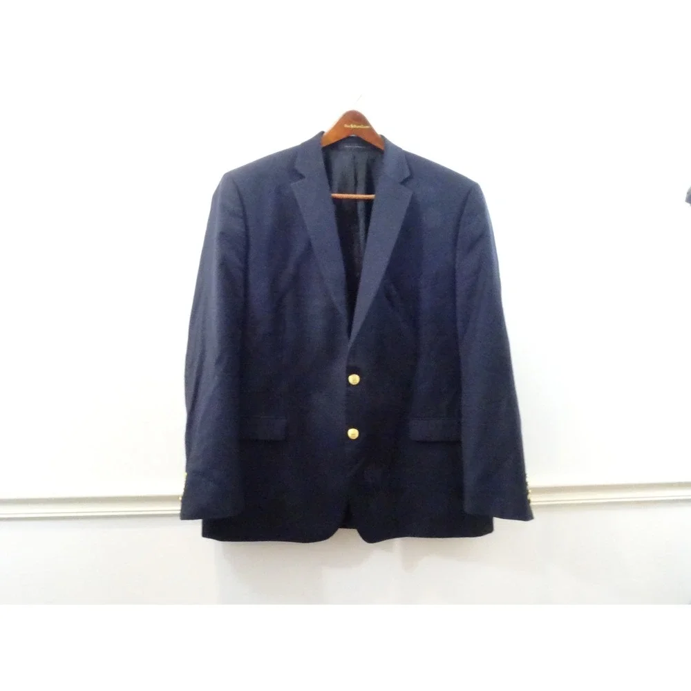 Lauren Ralph Lauren Mens Navy Blue Wool Blend Blazer Gold Crest Buttons 46R